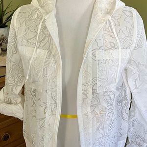 Chico’s Sheer White Hooded Jacket..NWOT